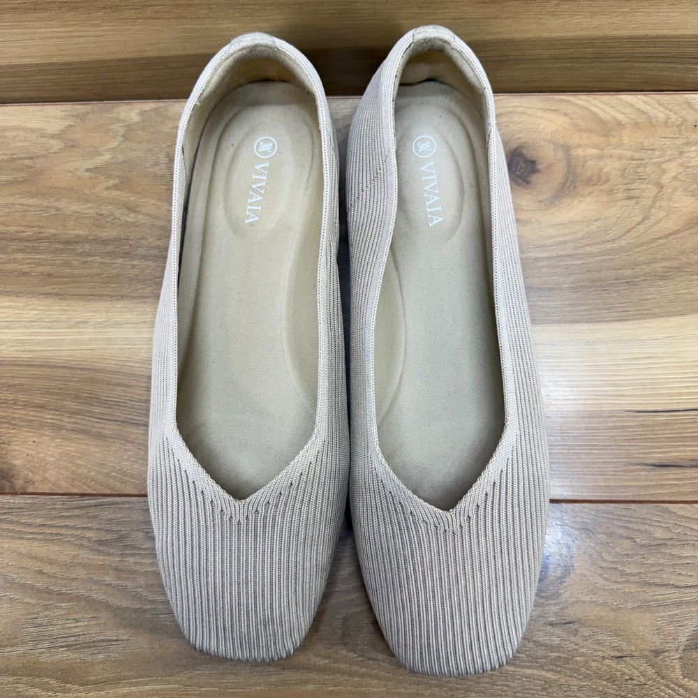 VIVAIA Margot 2.0 Square Toe Flats Womens 9.5 Ribbed Comfort Almond Slip On 40.5